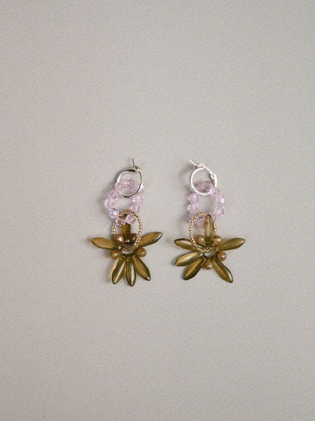 collier Dila petites boucles d'oreilles miel - vertes - rose